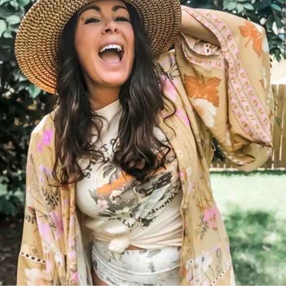 BellanBlue Sweaters - Floral Print Spring Love Mustard Kimono belted
